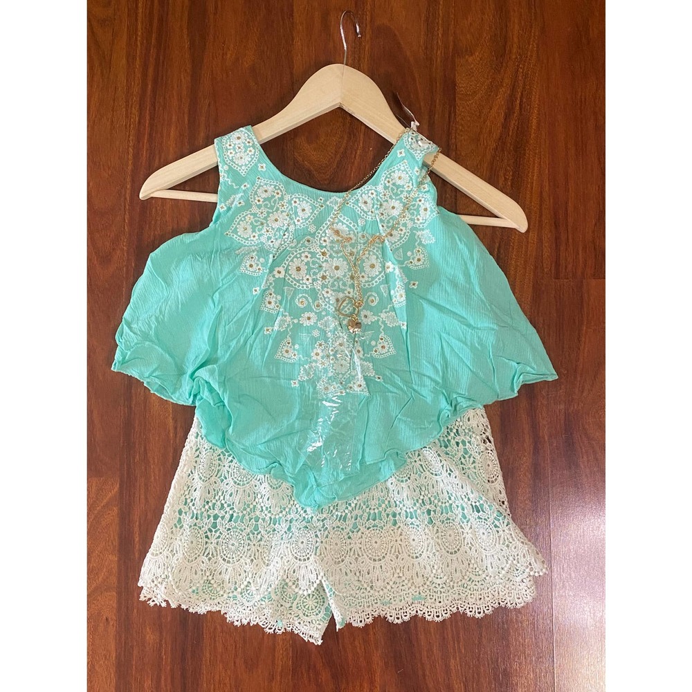Knit Works Girl's Mint Green Floral and Lace Skort and Top